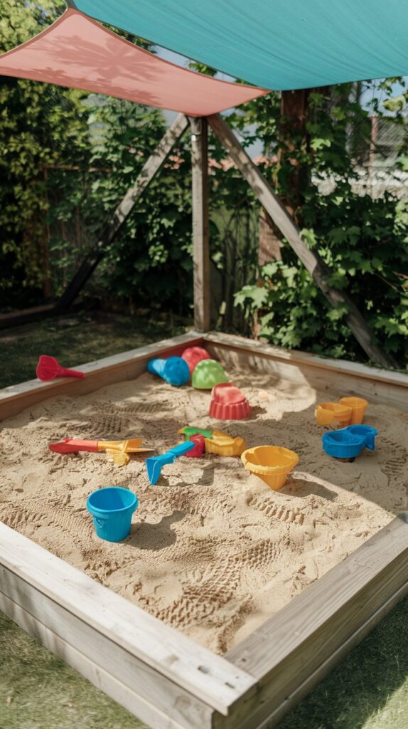 Ein Klassiker, der nie langweilig wird. Der Sandkasten ist ein kleines Paradies zum Graben, Matschen und Kuchen backen.