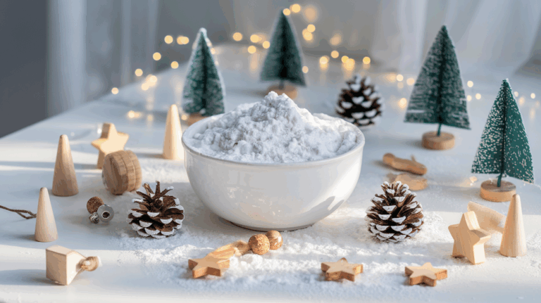 Mit selbstgemachtem Spielschnee wird ein Wohnzimmer zur Winterwelt