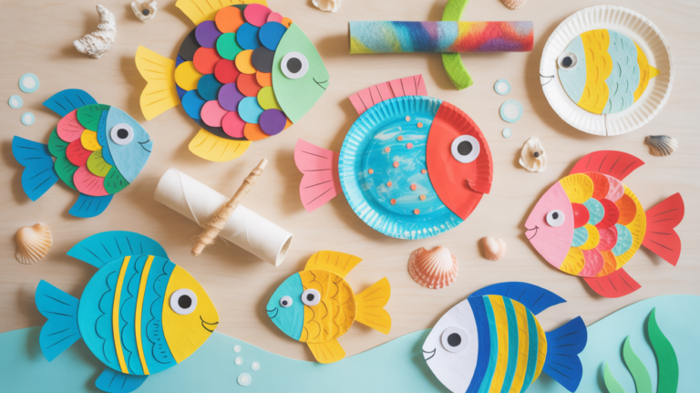 10 bunte Fische Bastelideen für Kinder aus Papier und Recycling
